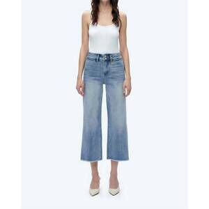 NEW BAYEAS high rise wide leg denim jeans with raw hem in light blue